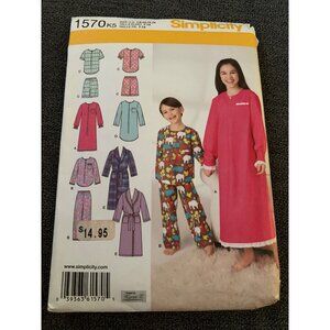 Simplicity 1570 Girls Pajamas Nightgowns Robes Pattern Size 7 8 10 12 14 Uncut 2